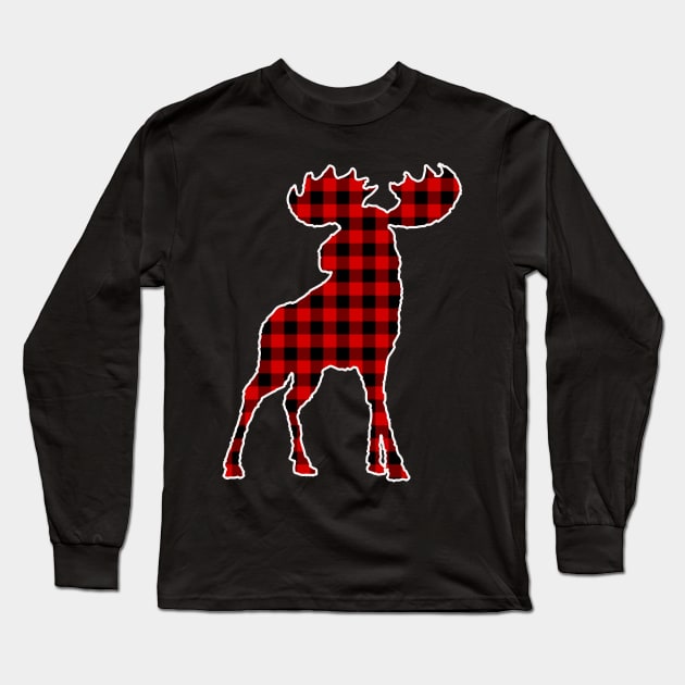 Buffalo Plaid Moose Christmas Gift Long Sleeve T-Shirt by KawaiinDoodle